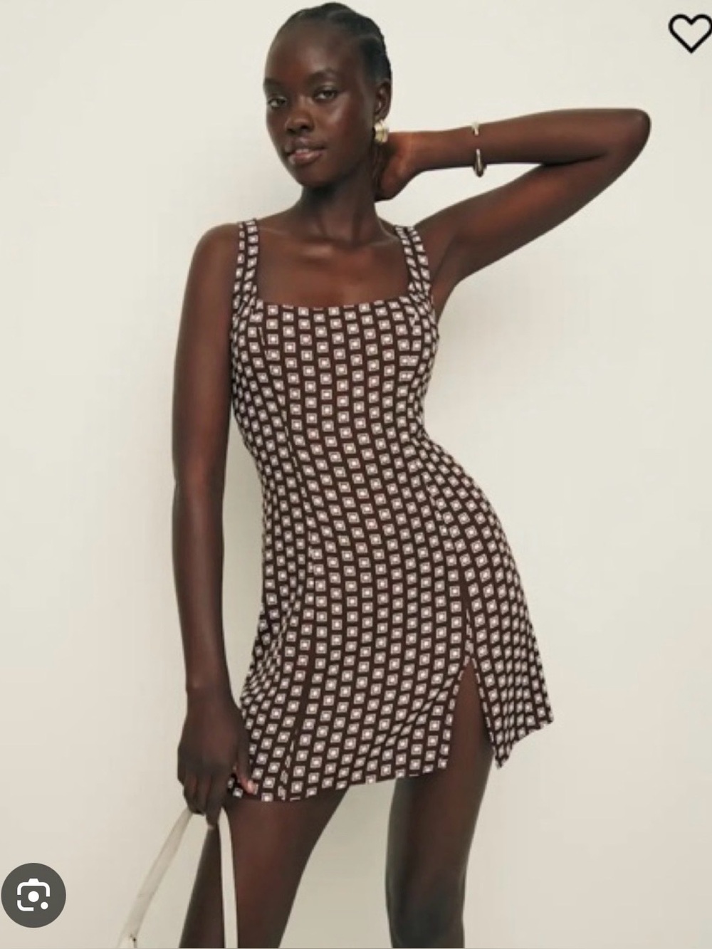 Reformation Noha Dress - Brown and White Geometric Print